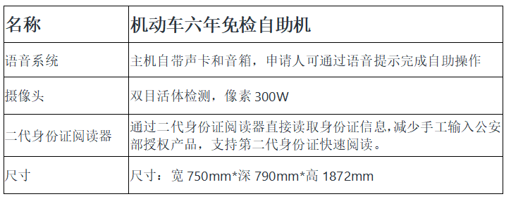 機動車六年免檢自助機參數(shù)